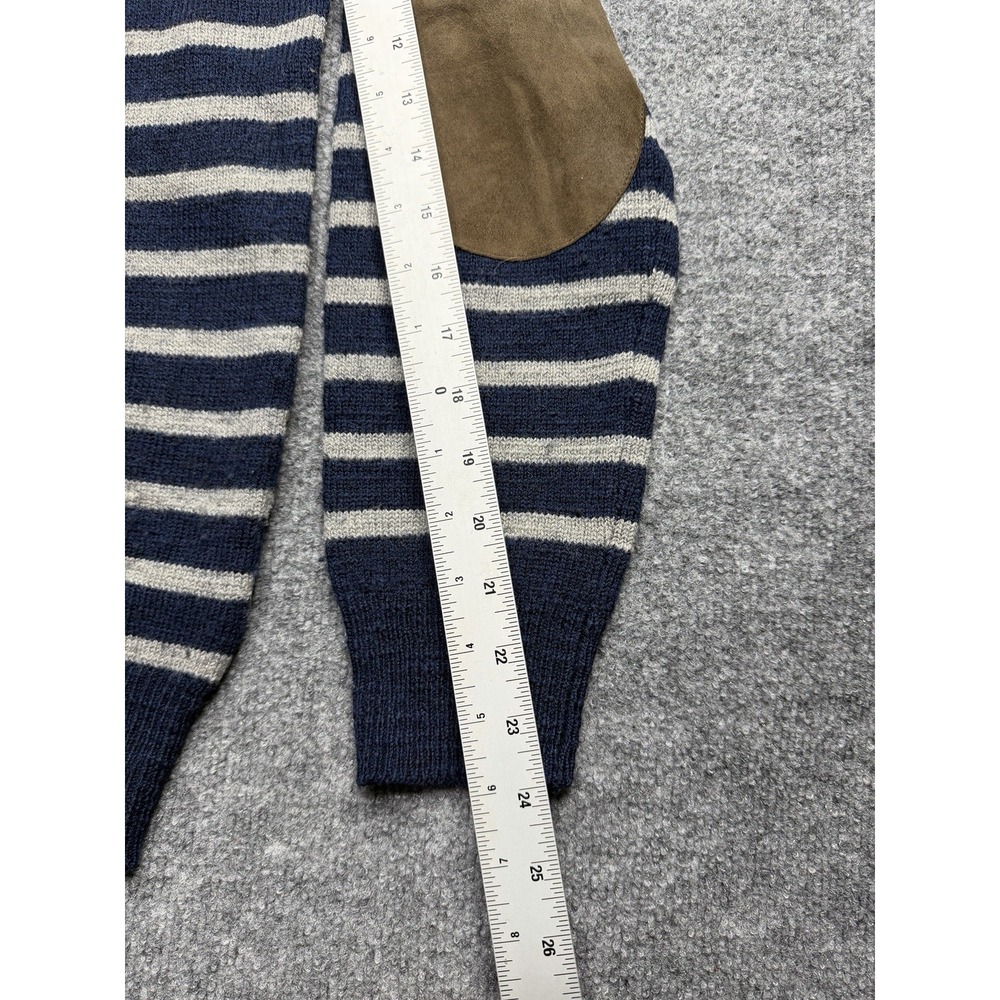 J Crew Stripped Pullover Sweater 100% Merino Wool blue Elbow Patch Size S preppy - Picture 5 of 9